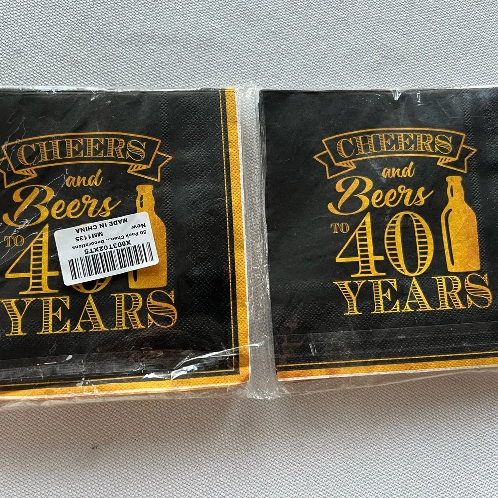 24 serving black gold paper product cheers and beers to 40 years +50 adl napkins